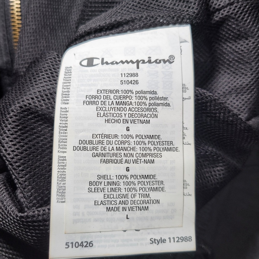 Champion Women's Large Black Track Jacket Full Zip Lightweight Nylon Polyester - Picture 7 of 9